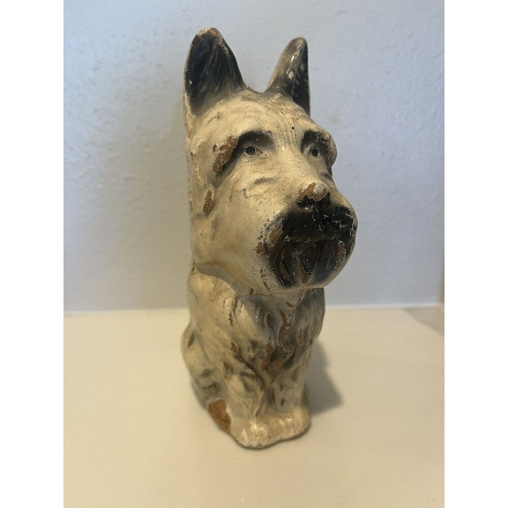 Vintage Wood Composite Scottie Scottish Terrier Dog Bank Cream And Black